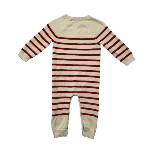 BABY GAP Stripe Knit Romper in Red & Ivory White 12-18 Month Long Sleeves Cotton - Picture 2 of 4